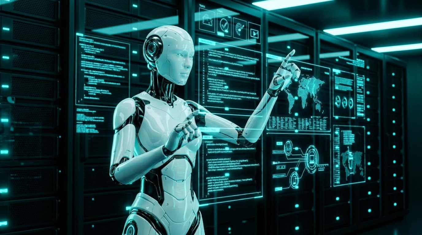 Eve AI working at holographic server displays in a private data center